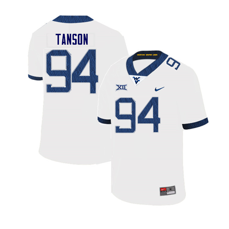 Men #94 Russell Tanson West Virginia Mountaineers College Football Jerseys Sale-White - Click Image to Close
